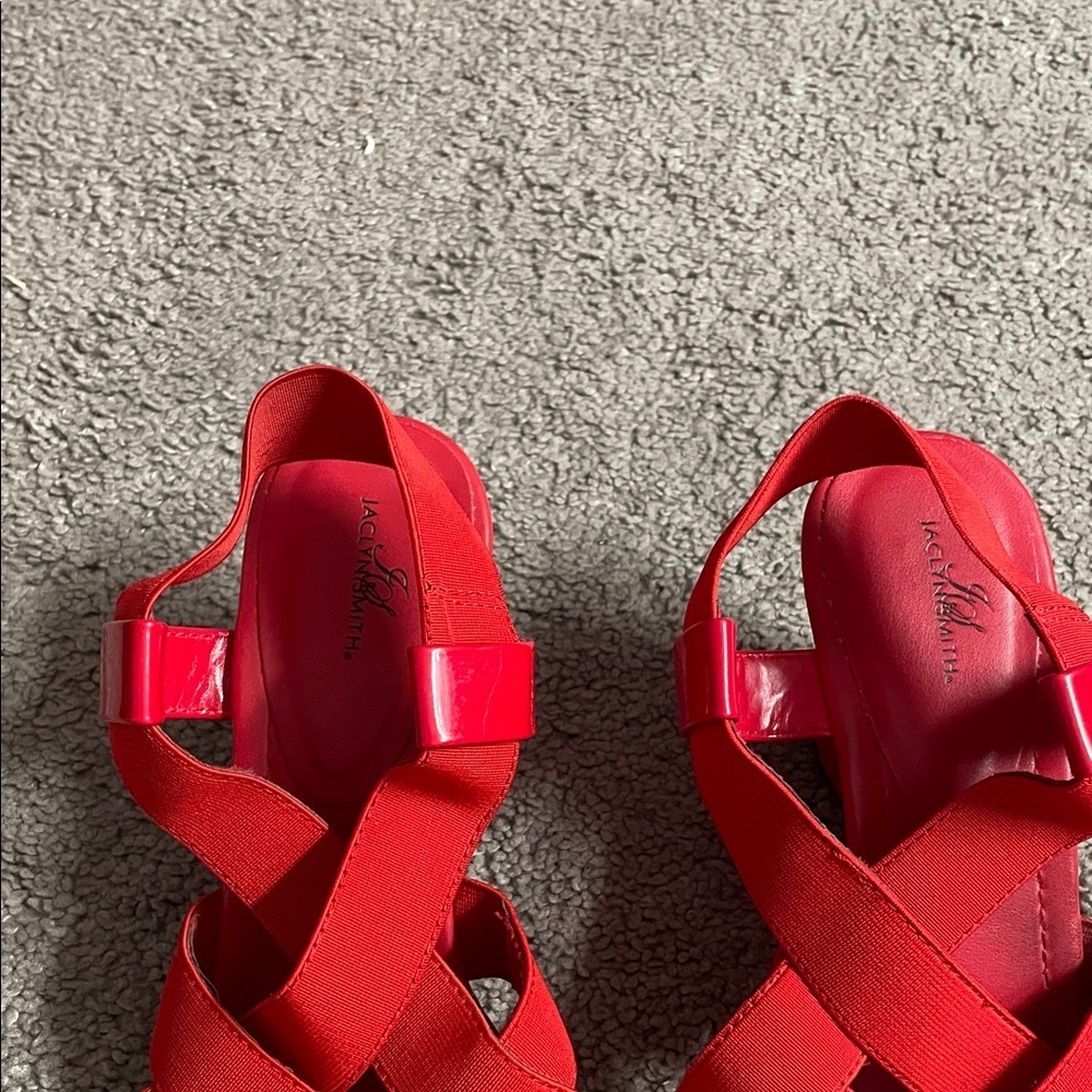 Jaclyn Smith Red Strappy Wedge Sandals Size 9 FAIR CONDITION - Picture 5 of 10